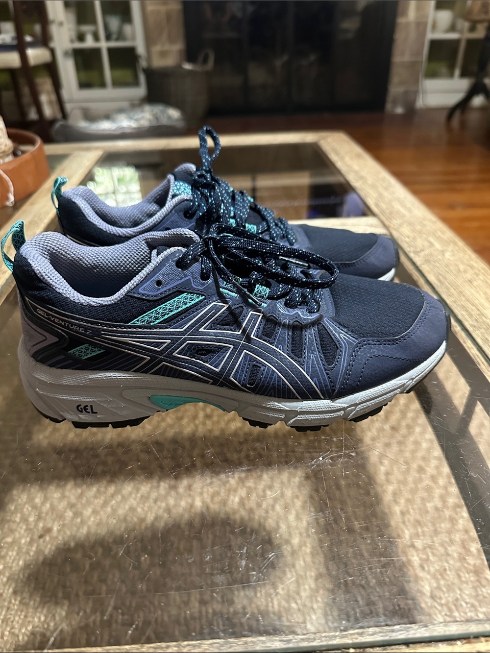 Asics Navy and Teal Trail Running Shoes
